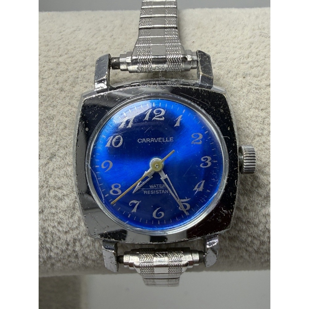 Caravelle Blue Dial Manual Wind Working Ladies Watch 1970 23MM 5.75" Stretch